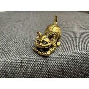 Miniature Brass Kitten Tchotchke Collectible, Dollhouse Mini Cat Vintage